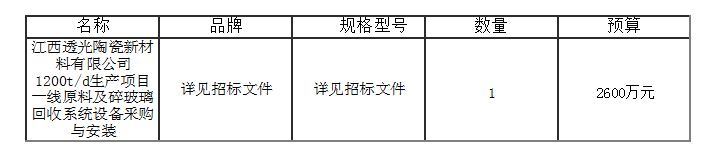 1200t/d生產(chǎn)項目一線(xiàn)原料及碎玻璃回收系統設備釆購與安裝結果公告