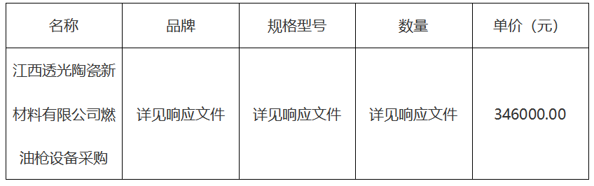 燃油槍設備采購結果公示